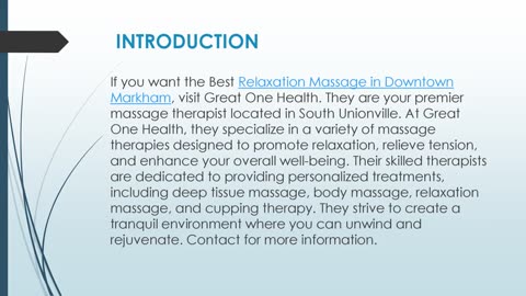 Best Relaxation Massage in Downtown Markham