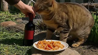 CAT EATING SPAGHETTI