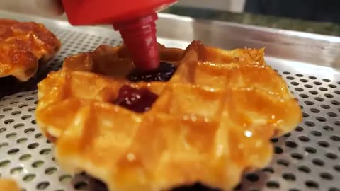 Belgian Waffle Making in Waffle Factory Korean Waffle Shop