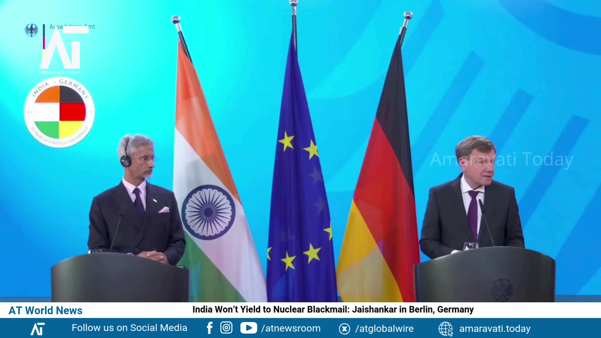 India Won’t Yield to Nuclear Blackmail: Jaishankar in Berlin | AT World News