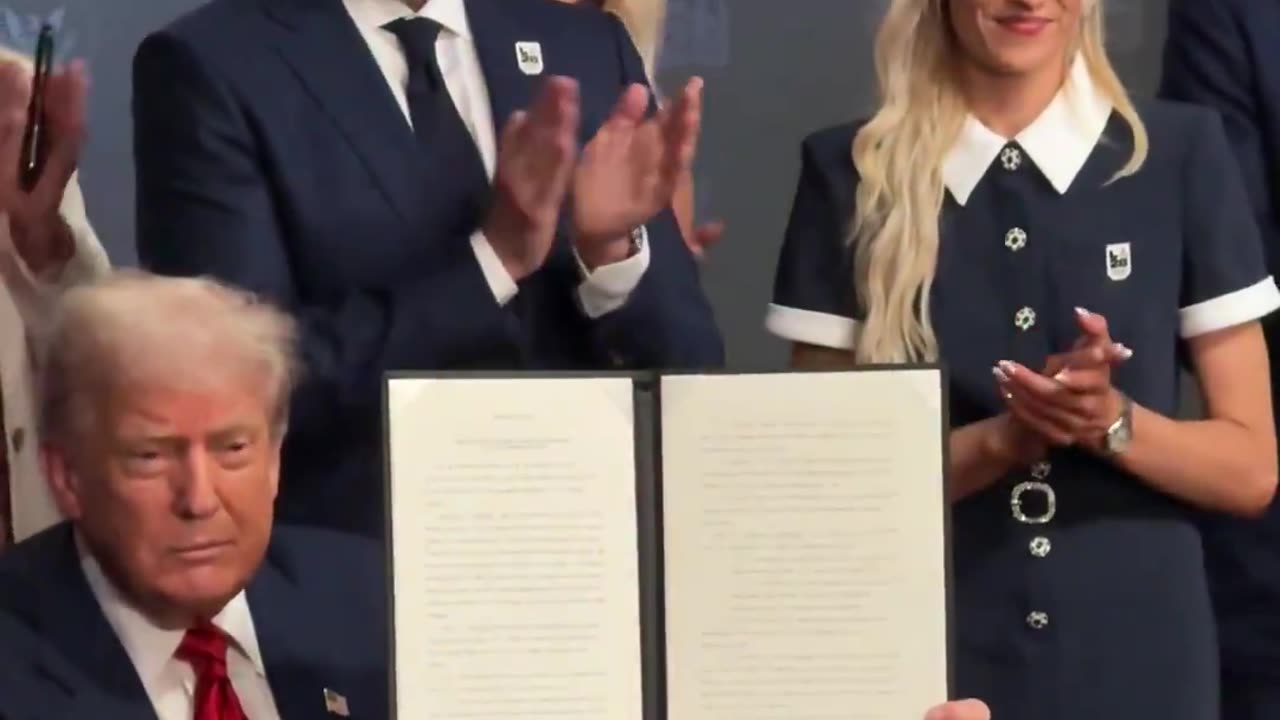 President Donald J. Trump signs an executive order establishing a task force for the 2028 Olympics in Los Angeles