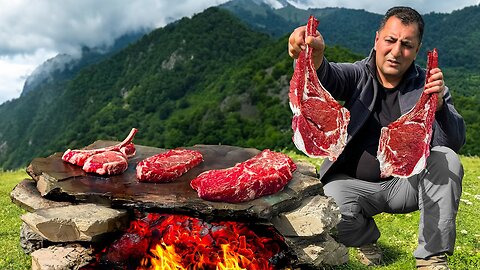 Delicious recipes Cooking Alone in Mountain