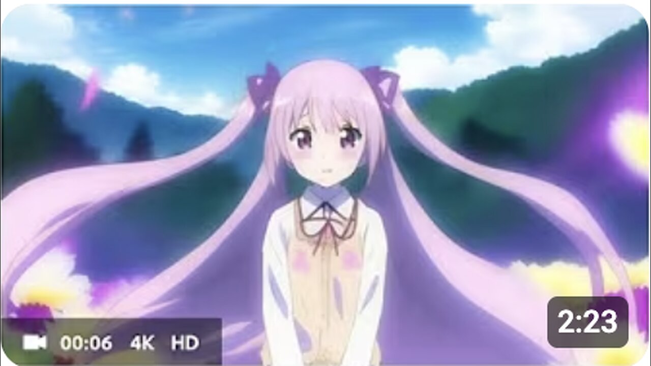 花の背景に流れる長い髪とドレスを持つアニメの女の子 [J - pop Music]
