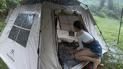 Solo Camping Girl in the Rain ☔️ | | Enjoy Delicious Food and Relaxing Sound of Rain - ASMR