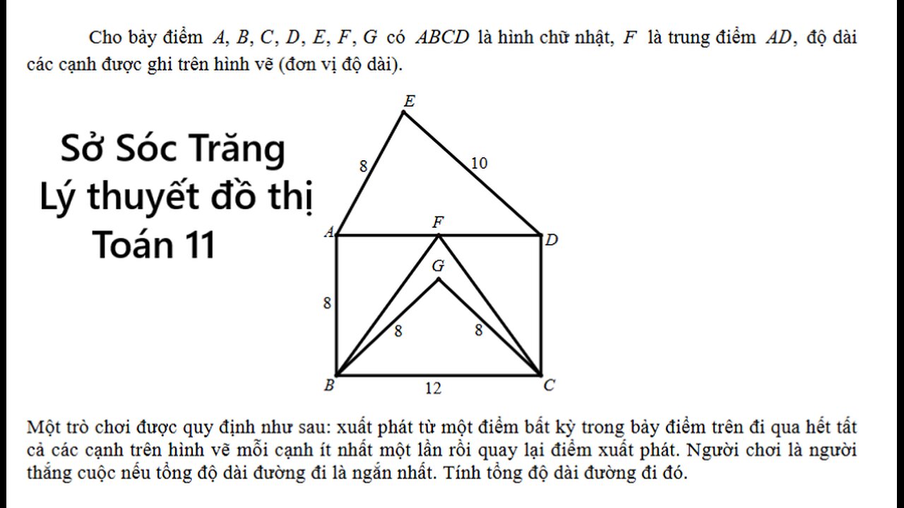 Sở Sóc Trăng: Cho bảy điểm A B C D E F G có ABCD là hình chữ nhật, F là trung điểm ,AD độ dài