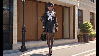 African Anime girl in a Los Angeles Walking On the Street with a black high heels Haruka v2 Model