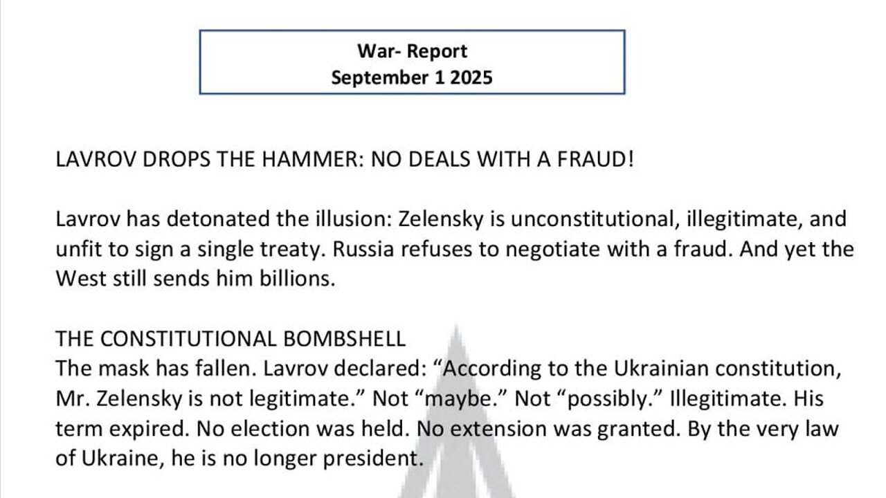 WAR REPORT - SEPT 01 2025 - LAVROV DROPS THE HAMMER - NO DEALS WITH A FRAUD