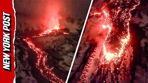 Crackling lava flows from Mount Etna in breathtaking drone footage