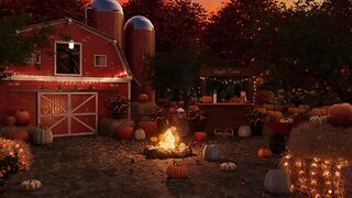 Pumpkin Farm, Autumn With Cozy Crackling Fire Sounds, Crickets, Crunchy Leaves