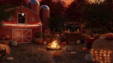 Pumpkin Farm, Autumn With Cozy Crackling Fire Sounds, Crickets, Crunchy Leaves