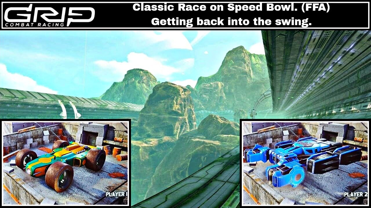 XB1X GRIP: Combat Racing G14, 2P local splitscreen Classic Race on Speed Bowl, Rogue vs Rhino!