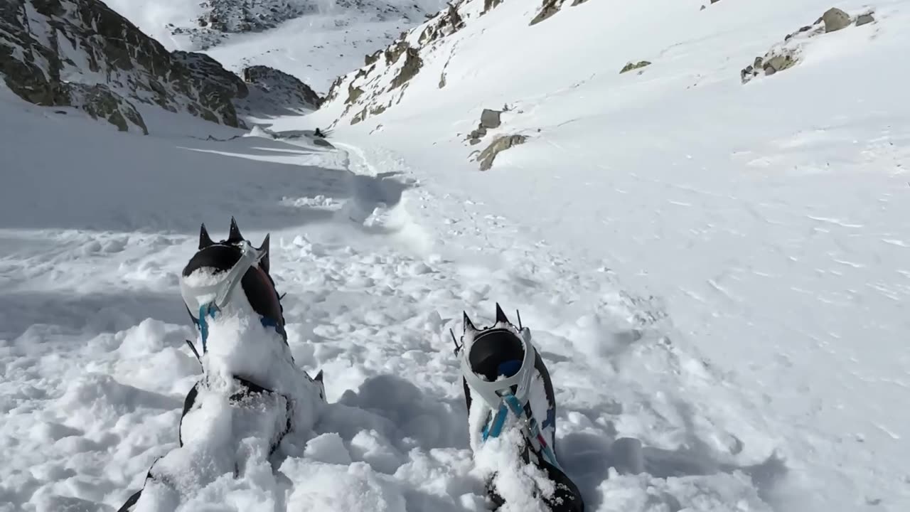 Man Slides Down Mini Avalanche in the Pyrenees