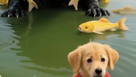 The poor puppy rescue leopard from fish #puppy #rescue #leopard #fish #animals #funnyaas