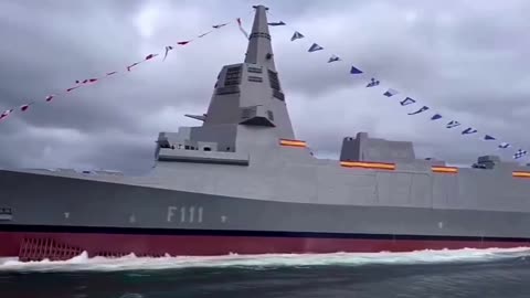 Moment of launching the Spanish frigate F-111 Bonifaz in Ferrol