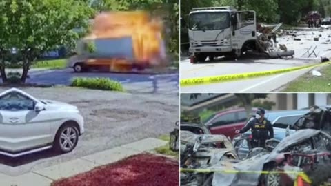 The shocking moment a van exploded on a quiet Illinois street