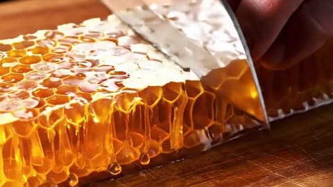 Honey Comb Slime Being Cut + Squeezed 🍯 #honeycomb#satisfying #veo3 #honey # #asmr