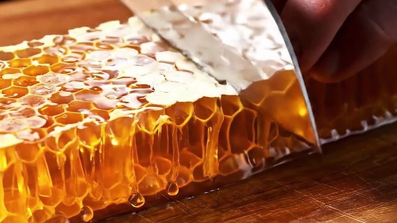 Honey Comb Slime Being Cut + Squeezed 🍯 #honeycomb#satisfying #veo3 #honey # #asmr