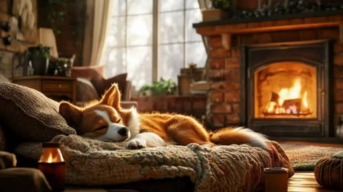 Golden Hour Pup Dreams 🐶🔥 | Gentle Fireplace Ambience for Sleep, Calm & Cozy Vibes
