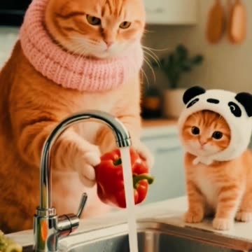 happy kitten cat mother and cat son