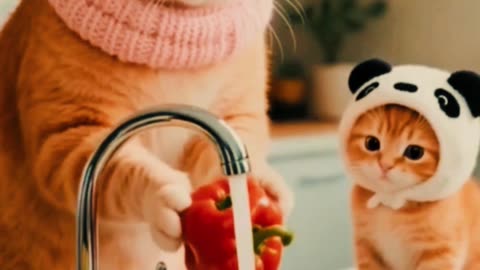 happy kitten cat mother and cat son
