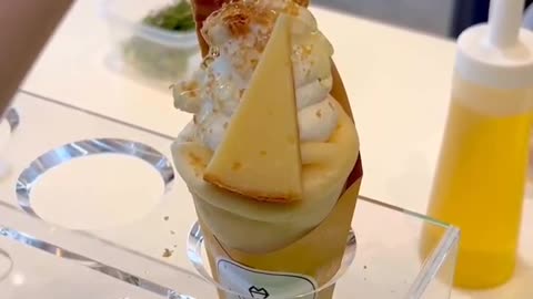 Strawberry vanilla cream soft crepes, yummy dessert