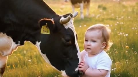 "El niño y su vaca, entre juegos y pasto, cultivan cariño que dura hasta el ocaso."