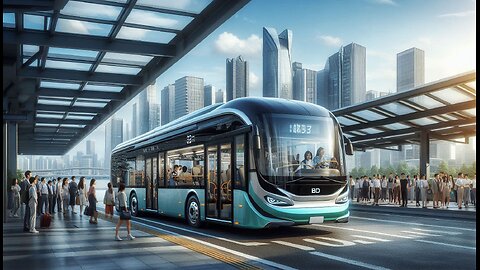 The New 47 foot BYD Citybus is driving on the road