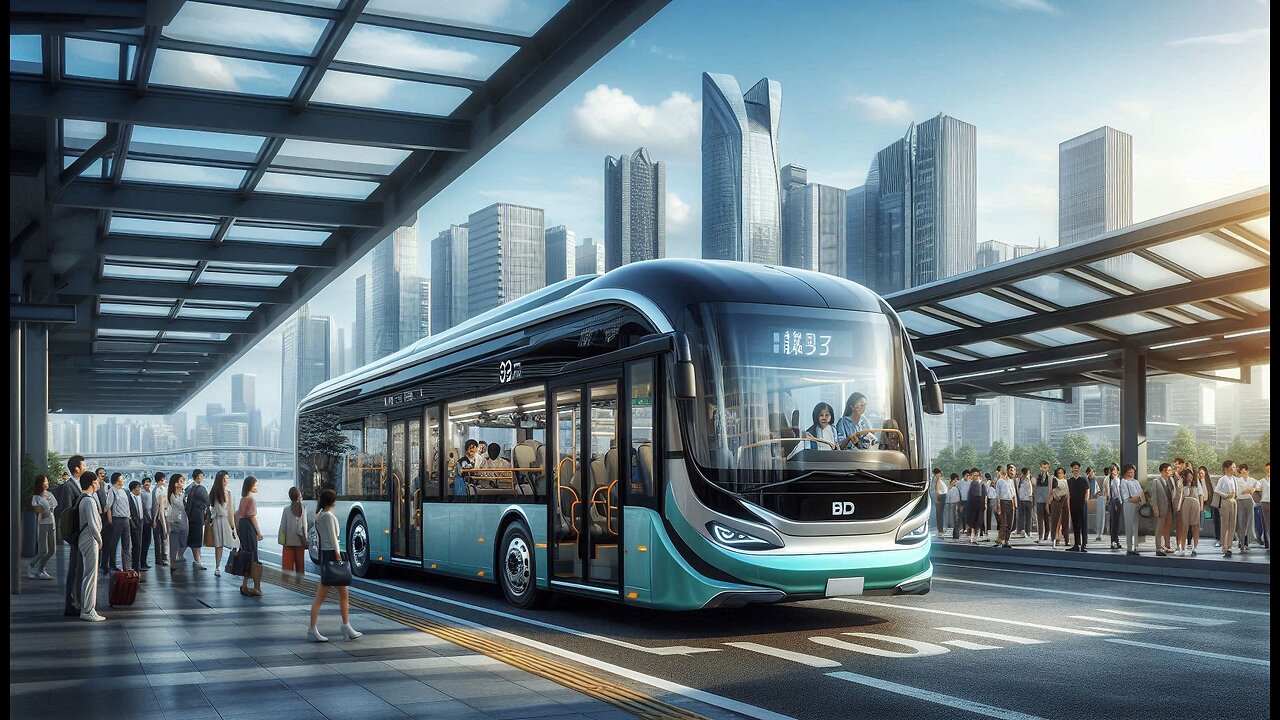 The New 47 foot BYD Citybus is driving on the road