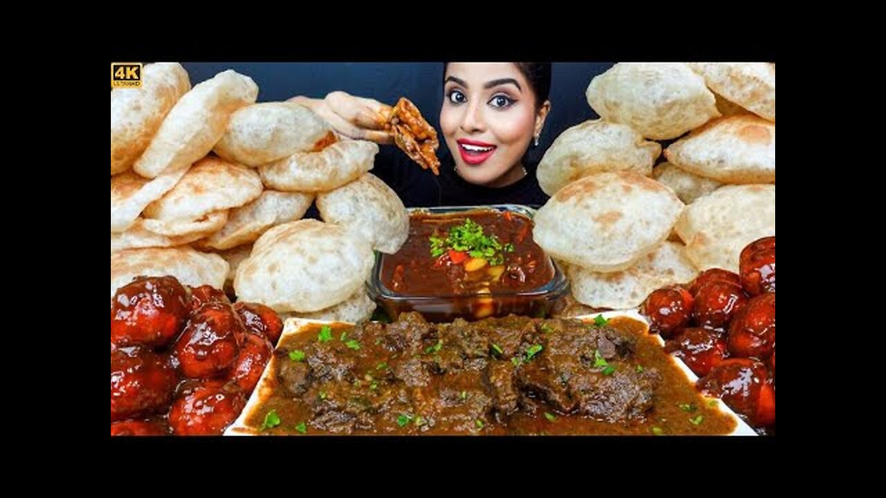 ASMR Eating Spicy Mutton Curry,Chicken Curry,Poori,Egg Fry Masala,Rice Big Bites ASMR Eating Mukbang