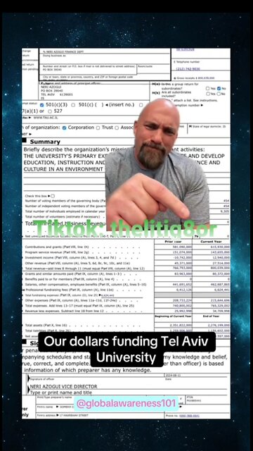 United States gives Israel Tel Aviv University $615 MILLION taxpayer dollars