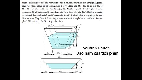 Một bể chứa nước có mặt đáy và miệng bể đều là hình chữ nhật nằm trên 2 mặt phẳng song