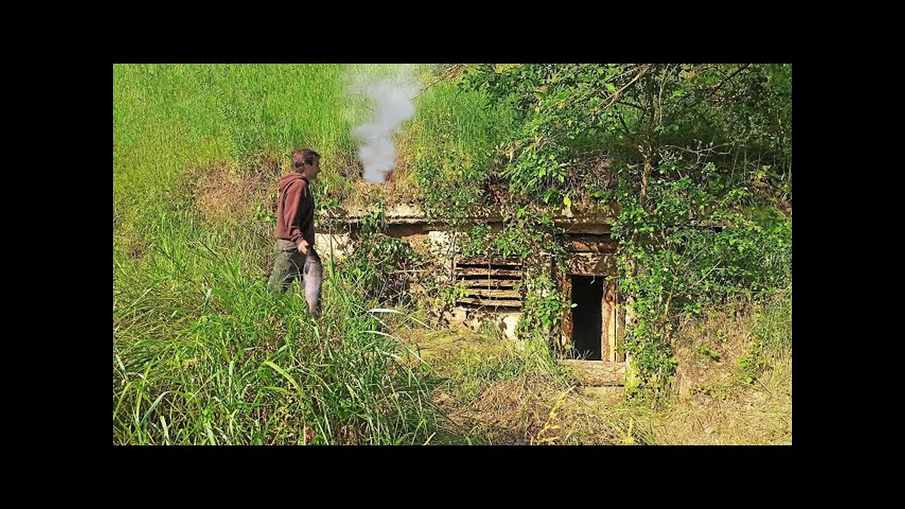 Building an Abandoned Underground Bushcraft Shelter | Clay Fireplace & Huge Carp Fishing