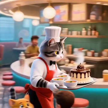 The cat decided to work as a waiter