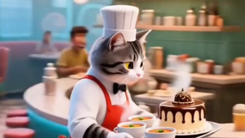 The cat decided to work as a waiter