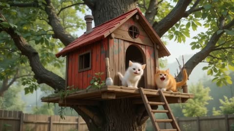 KITTENS BUILD A TREE HOUSE