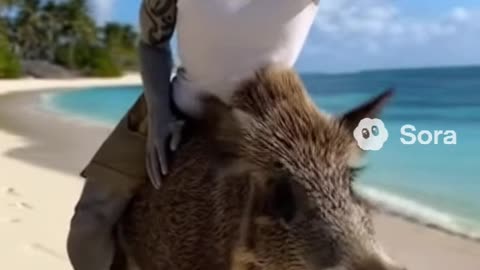 ALIEN rides a PIG in the Maldives 3 - Sora 2 AI VIDEO