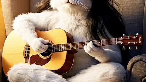 Gato acústico 🤩🤩🎸 #violao #guitar #cat #ia #acustico #cabeloslongos #