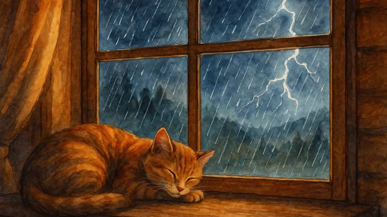 Relaxation4Healing - Magical Rainy Night – Raindrops on Window, Sleeping Cat & Mountain Calm