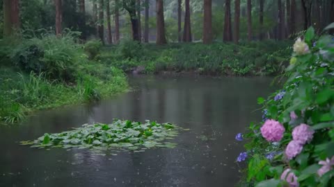 The beautiful little river is raining