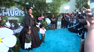 Rihanna attends 'Smurfs' premiere with her two kids