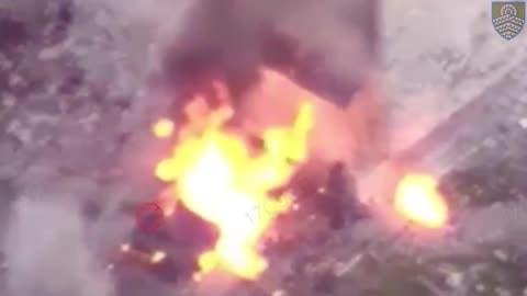 Drone Smashes into Overloaded Russian Jeep and Explodes