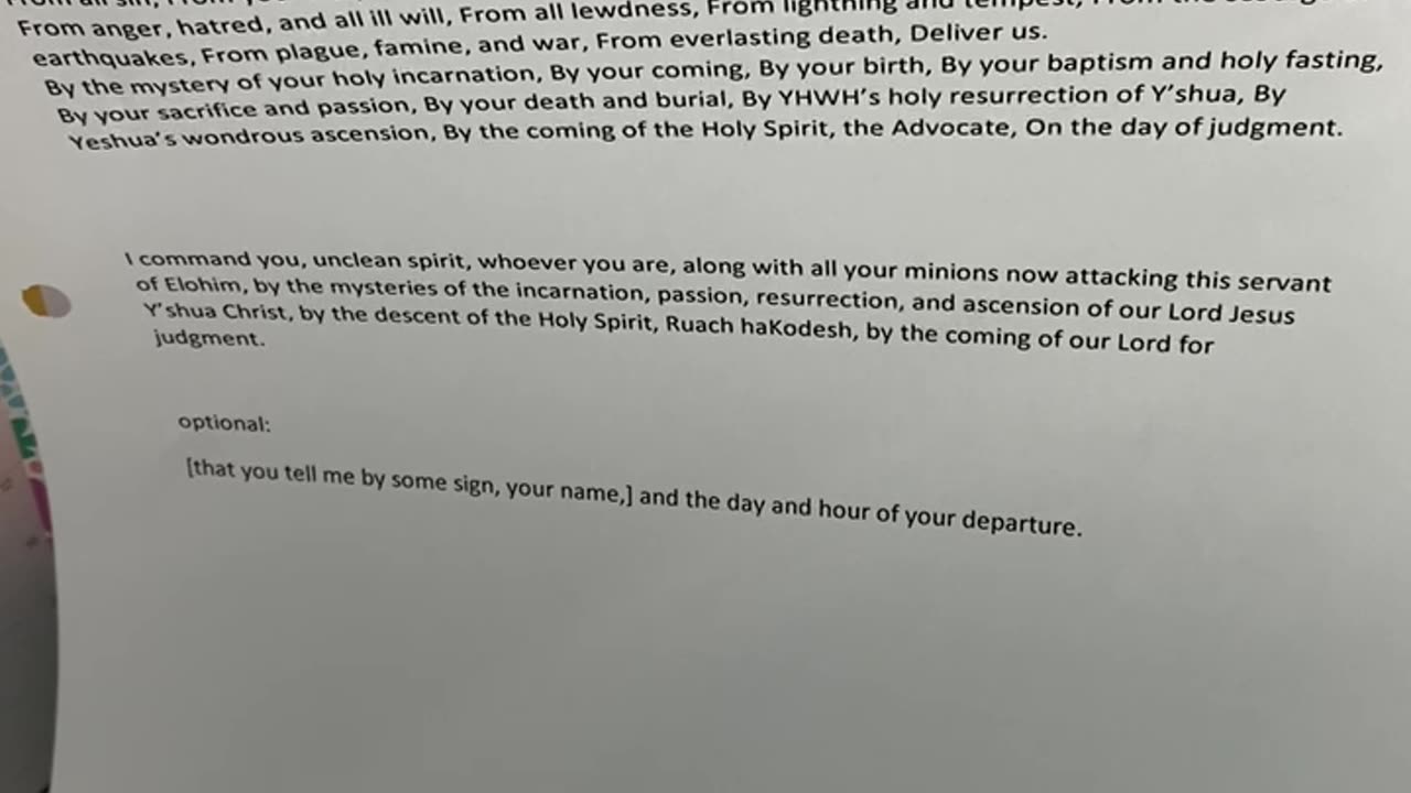 deliverance, exorcism, optional