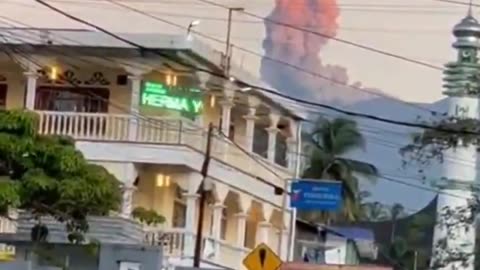 Huge erupt at the Marapi volcano in the West Sumatra Province of Indonesia