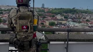 Lithuanian Special Forces Sniper Overlooking Military Parade in Capital of Vilnius