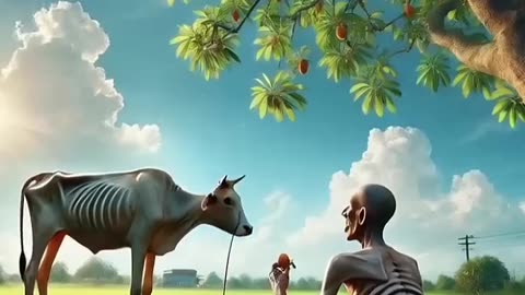 Beautiful ai story of a cow and man