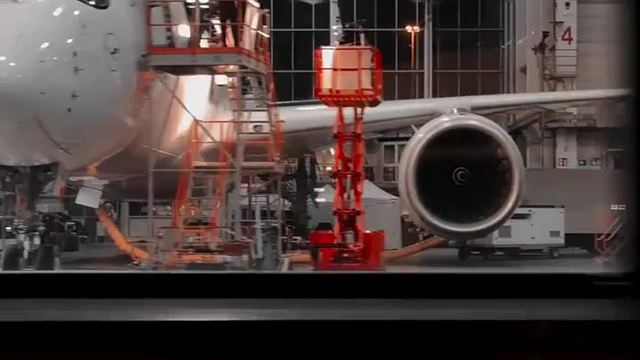 Three Airbus A350s parked in hangars