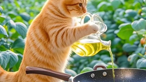 Master Cat is teaching everyone how to cook again today!#cat#animals #funnycats #cat