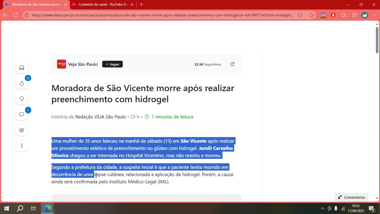 Moradora de São Vicente morre após realizar preenchimento com hidrogel