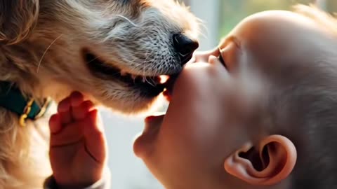 Cute Babies Kiss Dogs Adorably 🥰 #cutebaby #cute #baby #dog #ai #fyp