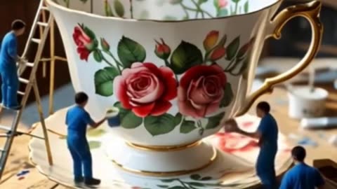 Miniature Painters Repainting a Giant Teacup